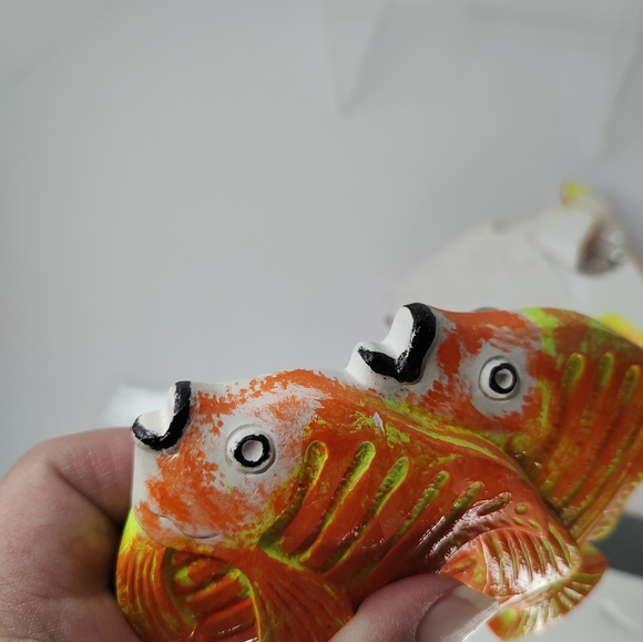 Vintage Orange Fish Chalkware Repainted Set Of 3 Wall Decor - Picture 11 of 14